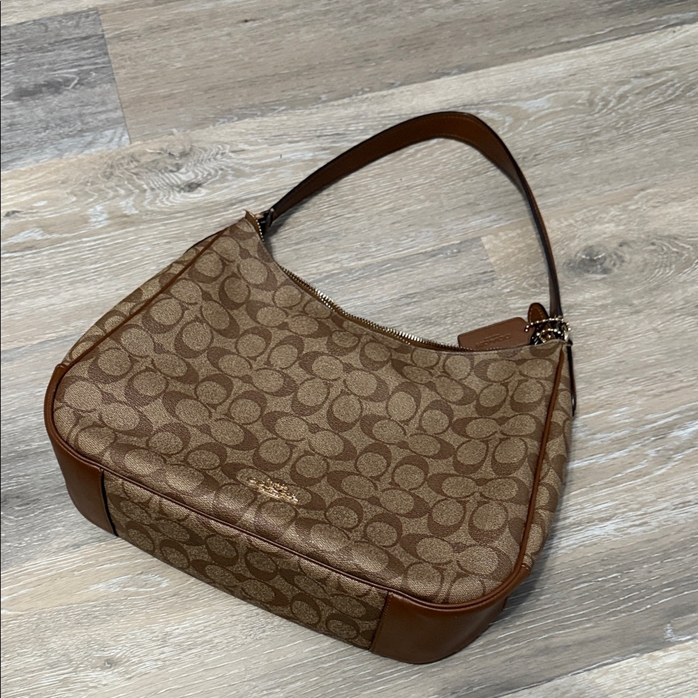 Coach Tan and Brown Signature Shoulder Bag